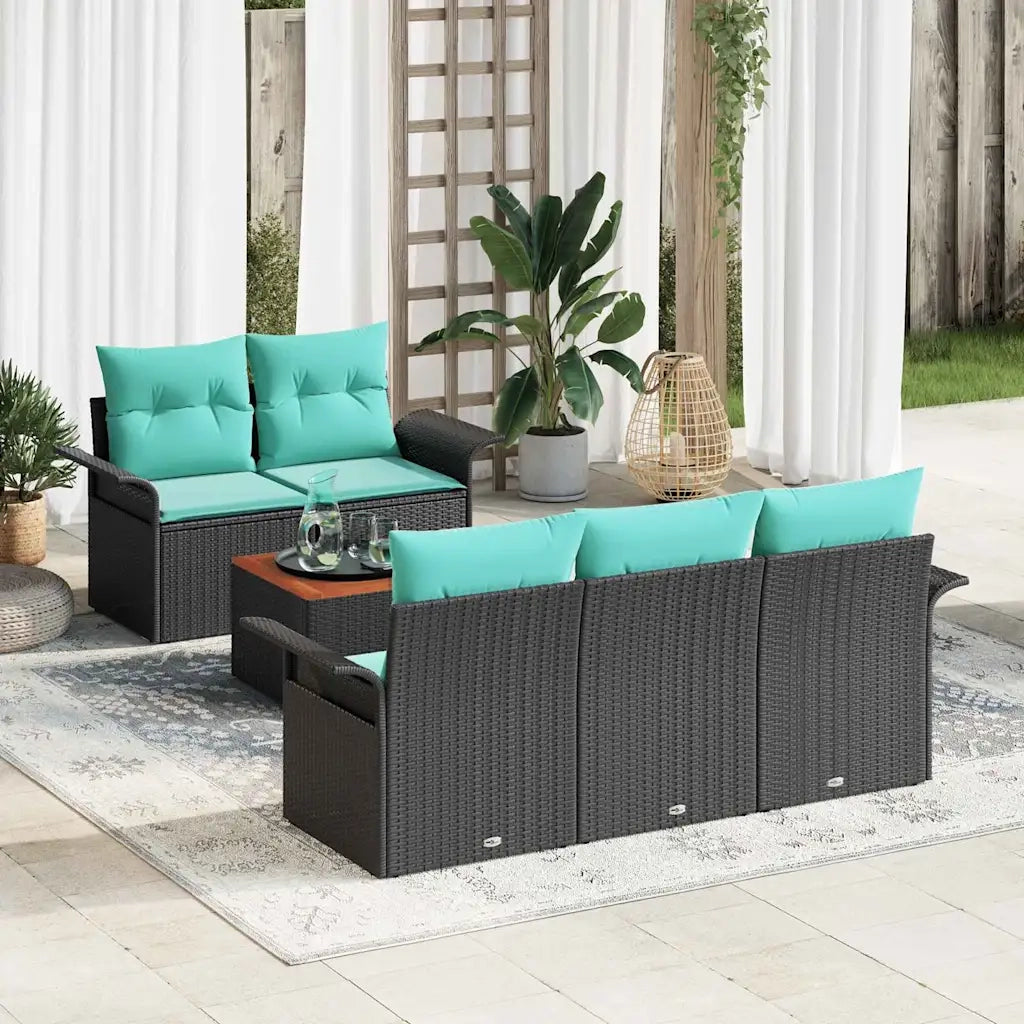 Set Divano da Giardino 6 pcs Nero e Turchese polyrattan 3355939