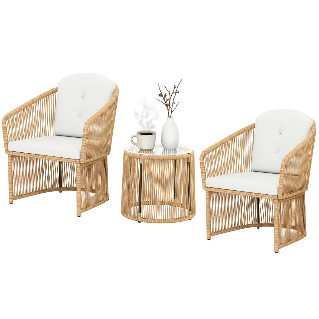Set tavolo e sedie da esterno in polyrattan con cuscini ¨C Minimal ¨C crema
