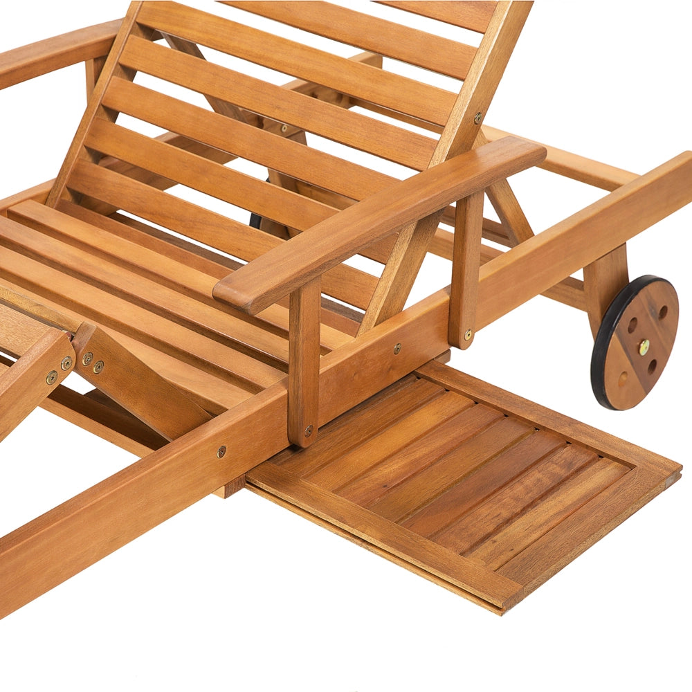 Lettino Prendisole Regolabile con Ruote in Legno Acacia Resistente