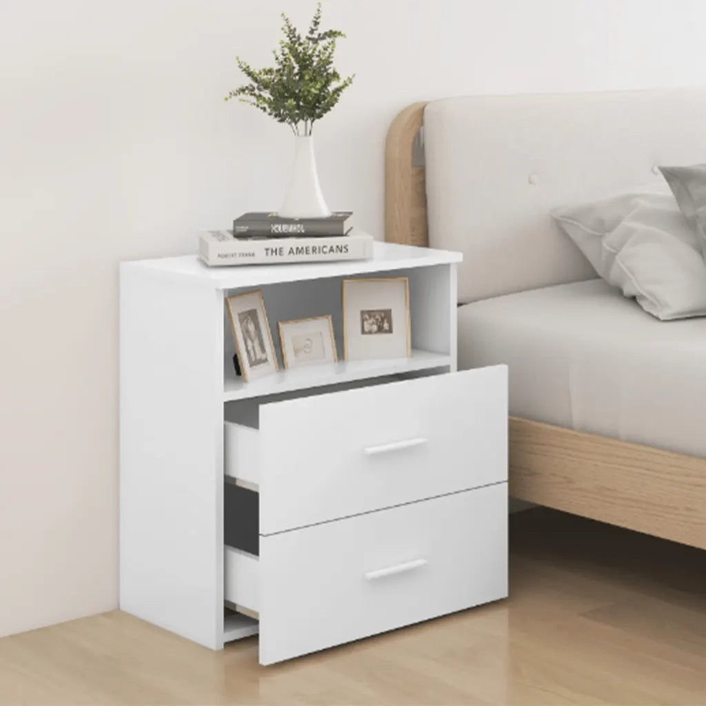 Set di 2 Comodini | Armadio da Notte | Mobiletto da notte Bianchi 50x32x60 cm