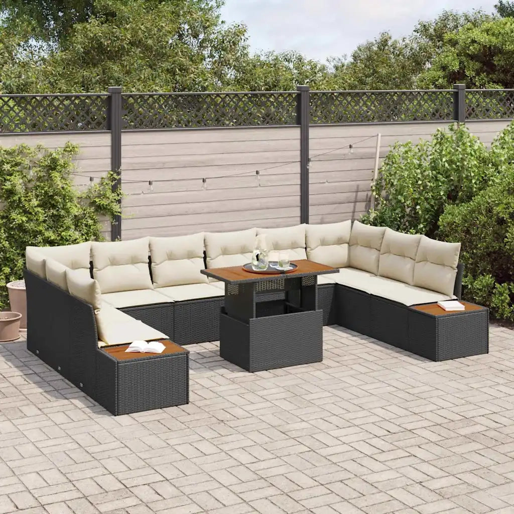 Set da Pranzo per Giardino con cuscino 11 pcs Nero e Beige