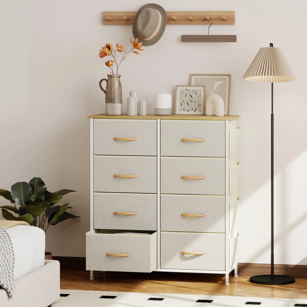 Cassettiera con 8 Cassetti in Tessuto ¨C Xylo ¨C Beige con Struttura in Metallo