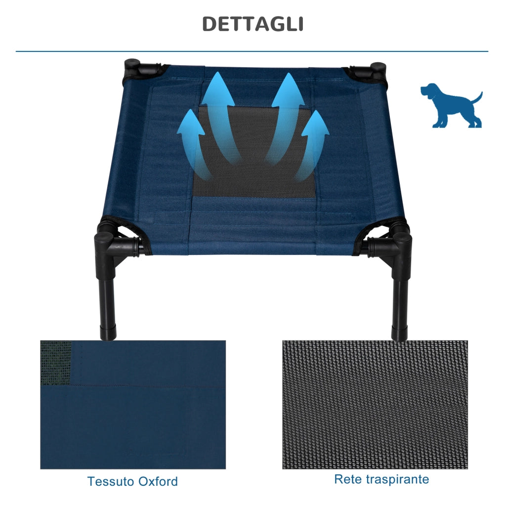 Lettino per Cani Rialzato ¨C Zephmum ¨C Blu Scuro e Nero Acciaio e Tessuto 61x46x18 cm