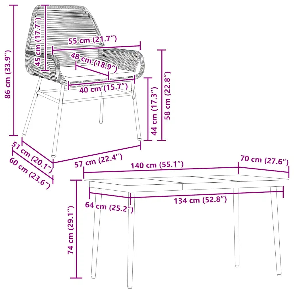 Set da Pranzo da Giardino 5pz con Cuscini Polyrattan Vetro 3334473