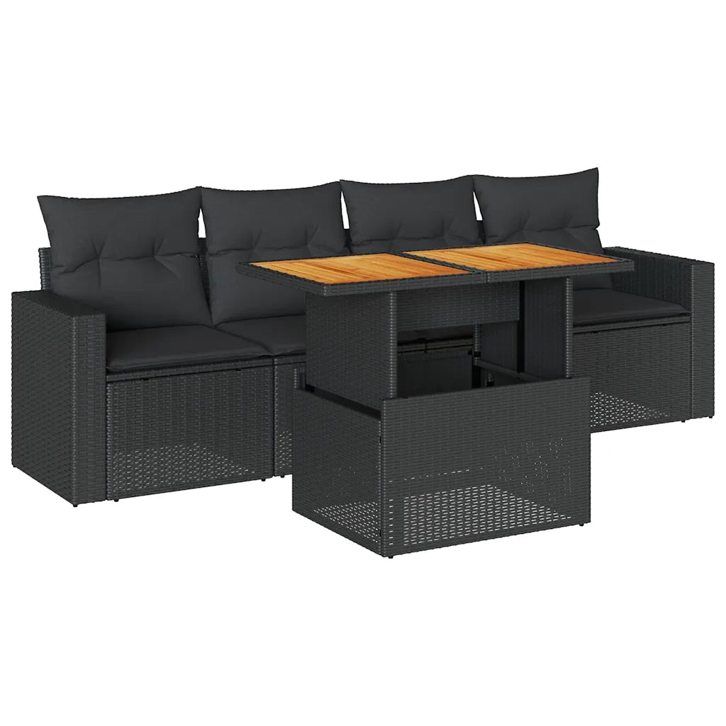 Set Divani da Giardino 5 pz con Cuscini in Polyrattan Nero 3326981