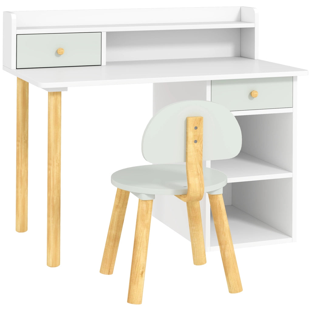 Scrivania per Bambini con Cassetti e Sedia ¨C Minimal ¨C Verde Chiaro e Bianco 90x50x75