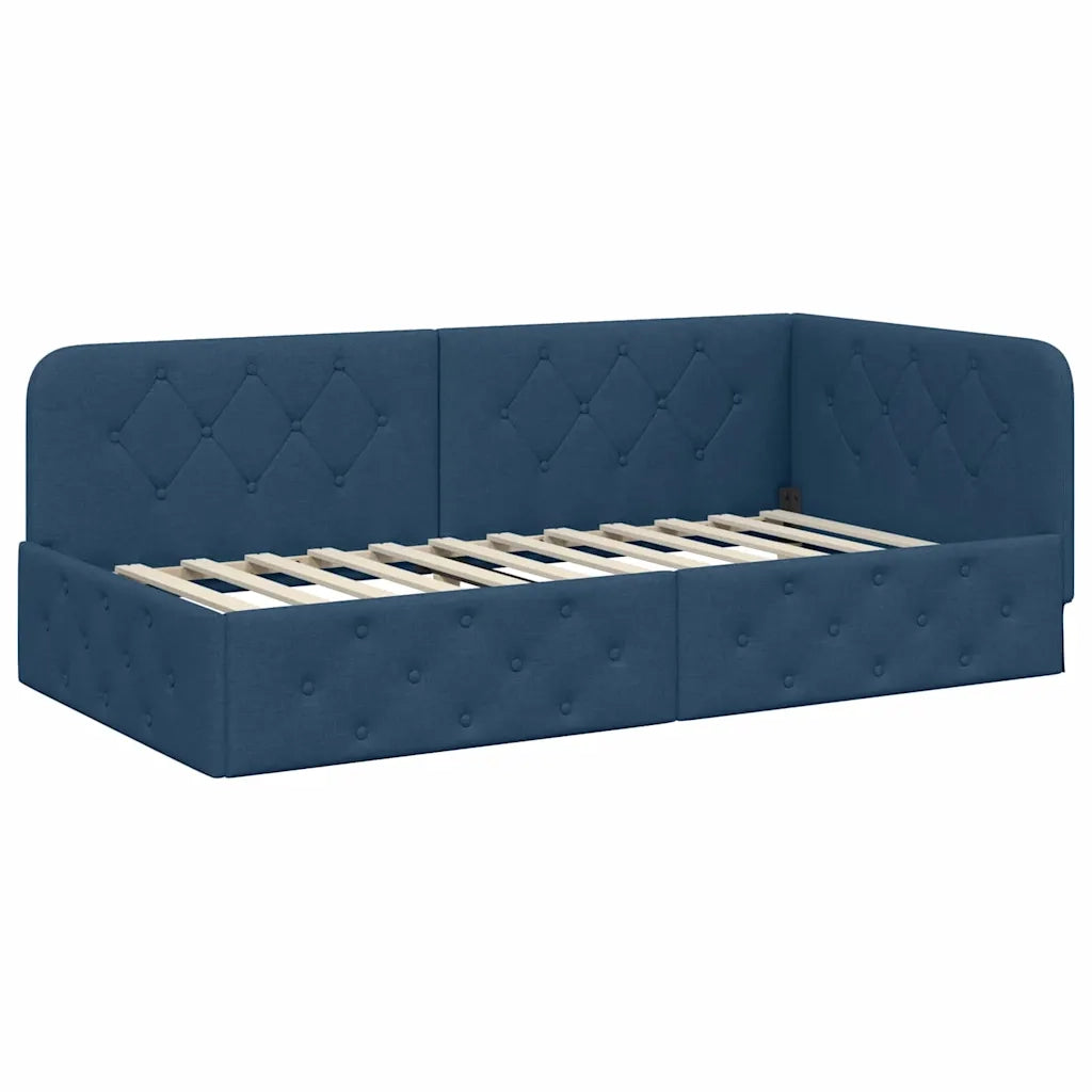 Cornice del letto ad angolo Blu 90 x 190 cm Tessuto