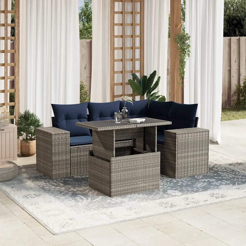 Set Divani da Giardino 5 pz con Cuscini Grigio in Polyrattan 3269141