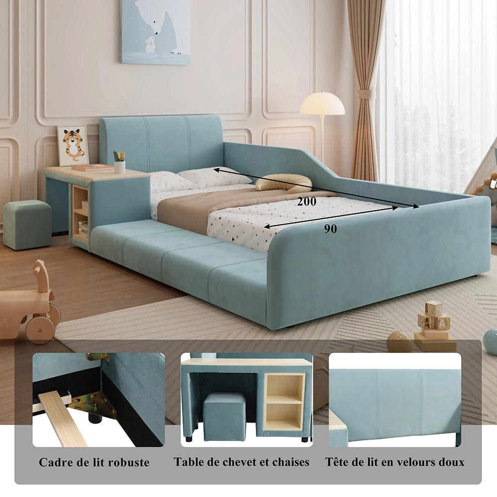 Letto bambini - Xylo - 90x200 cm scrivania blu