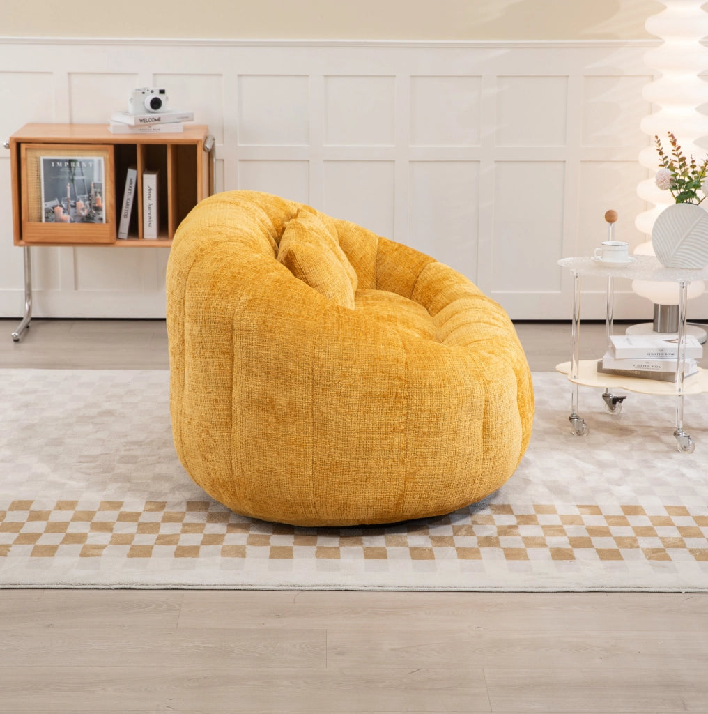 Pouf letto 150x95x63 cm con schienale e braccioli in chenille giallo