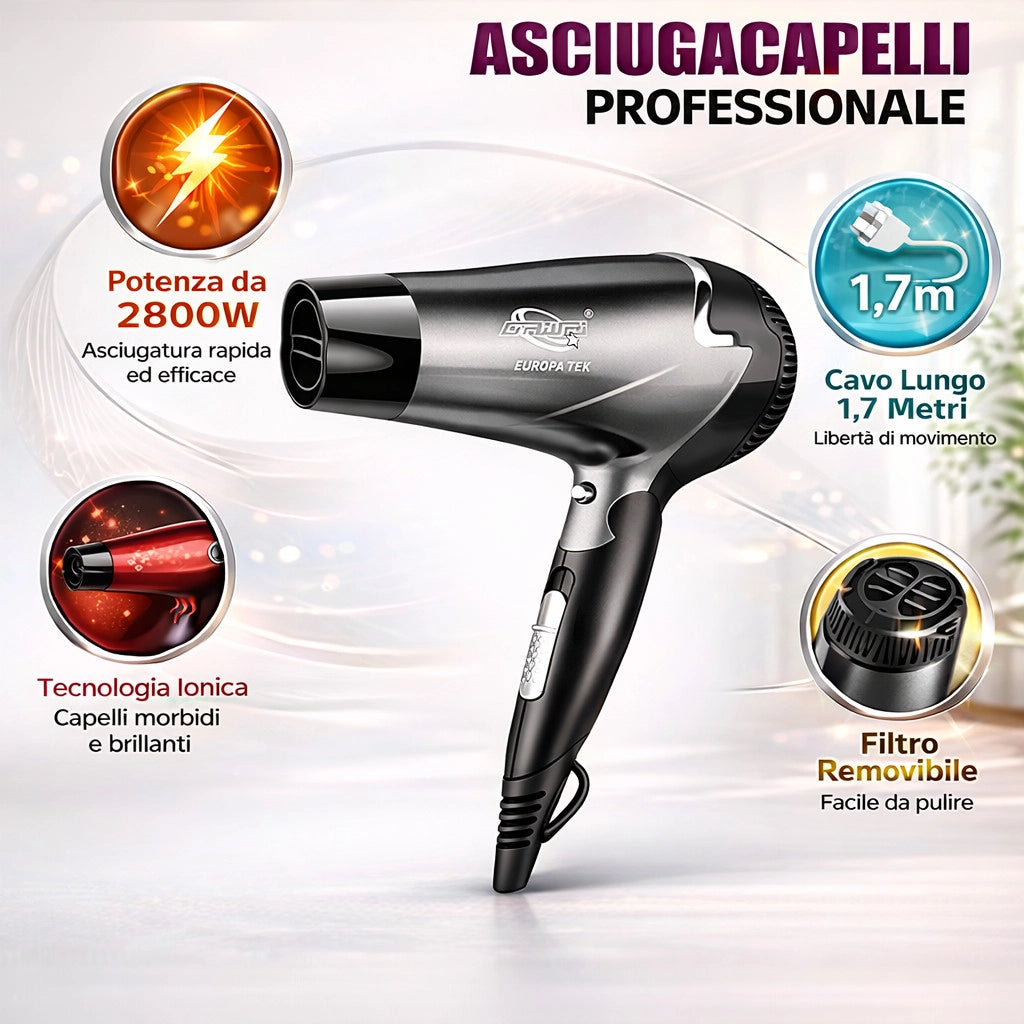 ASCIUGACAPELLI PHON PROFESSIONALE 2800W CAPELLI ARIA CALDA FREDDO SK-3506