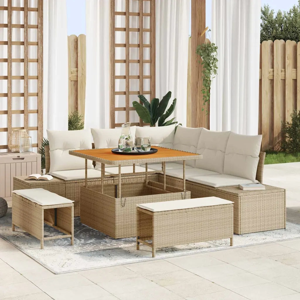 Set Divano da Giardino con cuscino 8 pcs Beige Poly Rattan 3364726