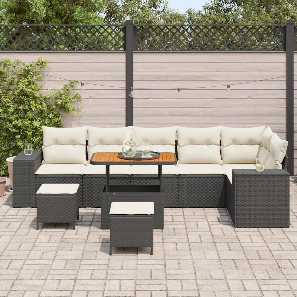 Set Divano da Giardino con cuscino 9 pcs Nero polyrattan 3362025