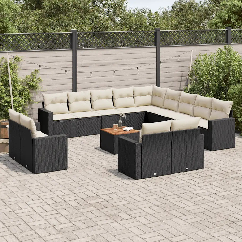 Set Divani da Giardino 14pz con Cuscini in Polyrattan Nero 3256728
