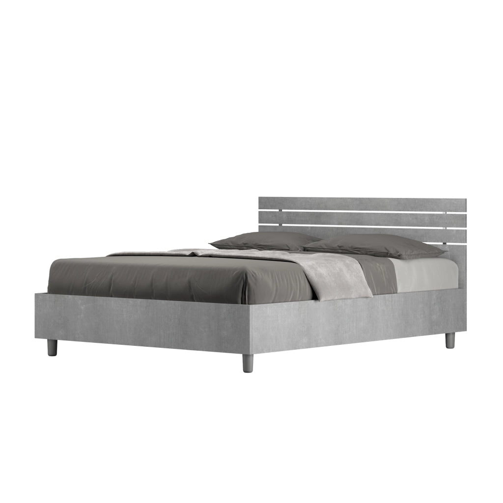 BS COM Letto matrimoniale francese contenitore 140x190 testata dritta con doghe cemento