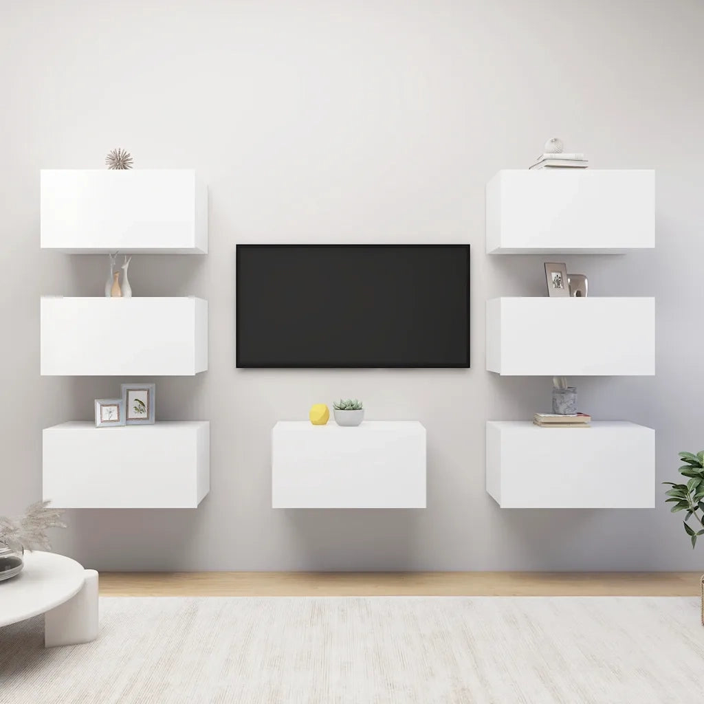 Mobili Porta TV 7 pz | Armadietto TV | Mobile Porta TV Bianchi 30,5x30x60 cm in Legno Multistrato