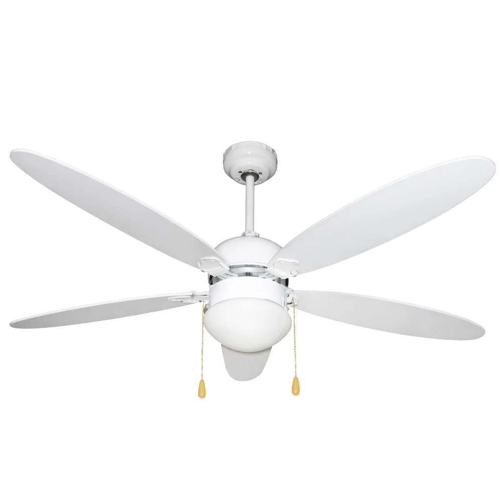 Ventilatore a soffitto di varie colorazioni con luce zephir 5 pale in legno, 3 velocità *** colore bianco, confezione 1