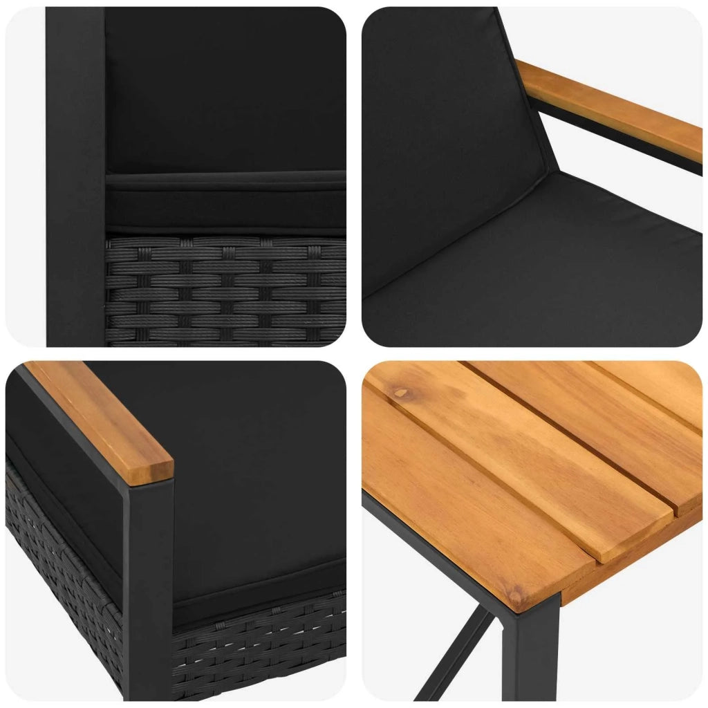 Set Mobili da Esterno con cuscino 3 pz | Set Salotto da Giardino Nero polyrattan