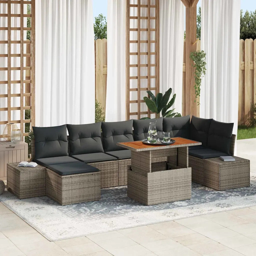 Set Divano da Giardino con cuscino 8 pcs Grigio e Marrone