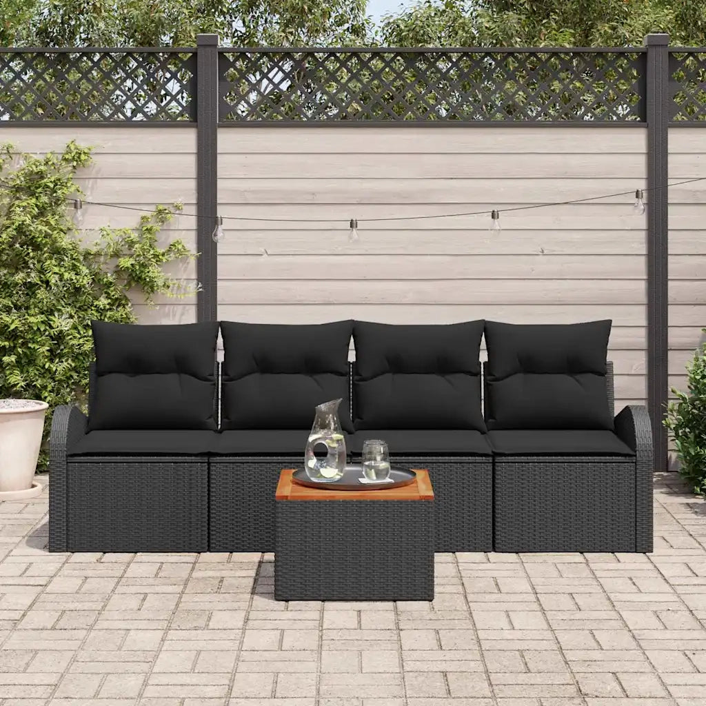 Set Divano da Giardino con archiviazione 5 pcs Nero polyrattan