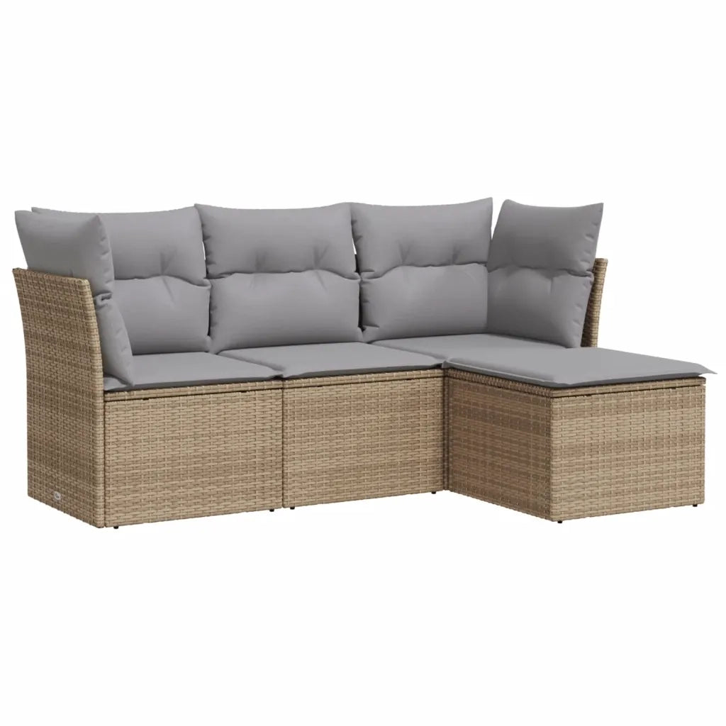 Set Divano da Giardino 4 pz con Cuscini Beige in Polyrattan 3249378