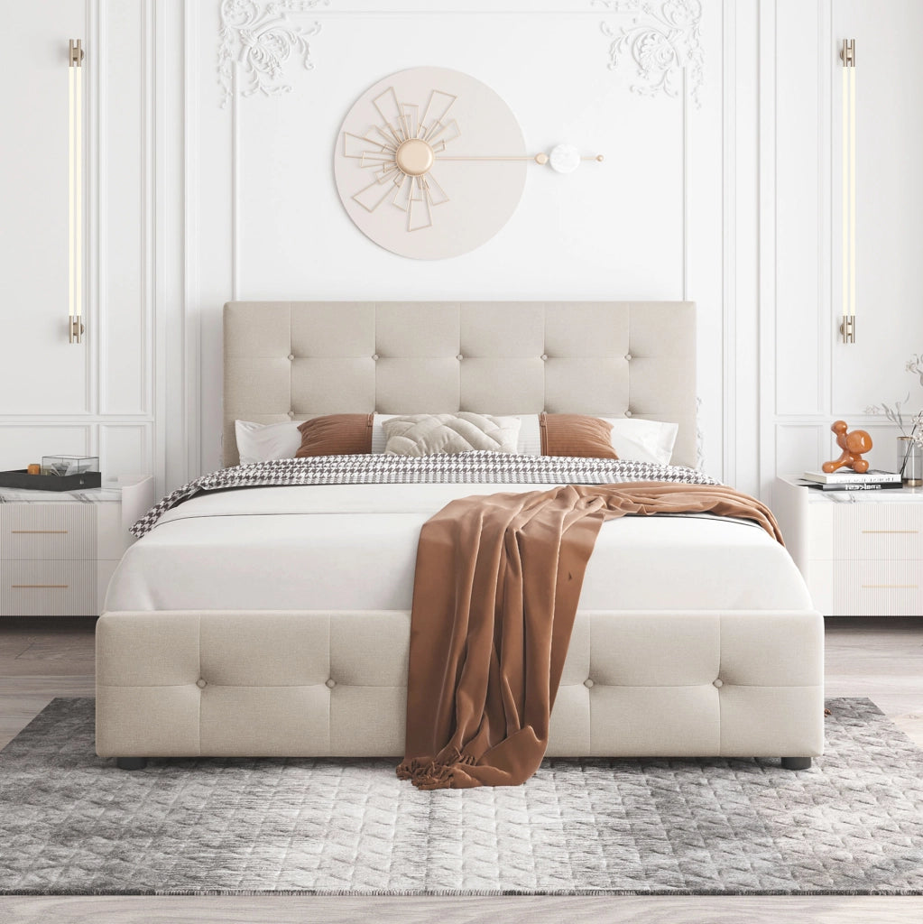 Letto imbottito con 4 cassetti e struttura robusta