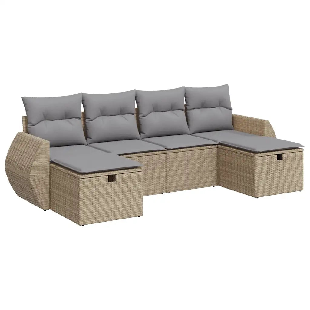 Set Divano da Giardino 6 pz con Cuscini Beige in Polyrattan 3325625