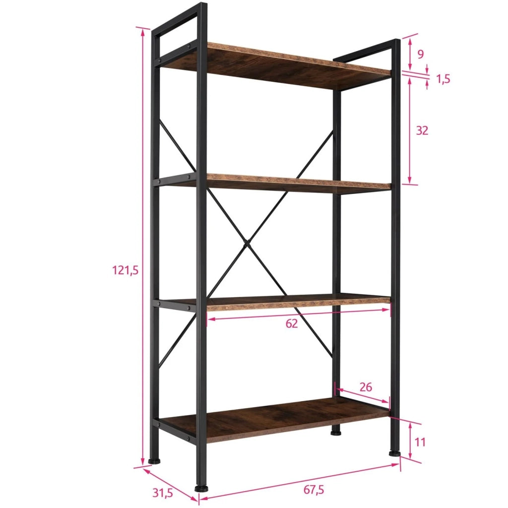 Libreria grande in stile industriale/vintage con 4 ripiani 121,5 cm marrone 08_0000278