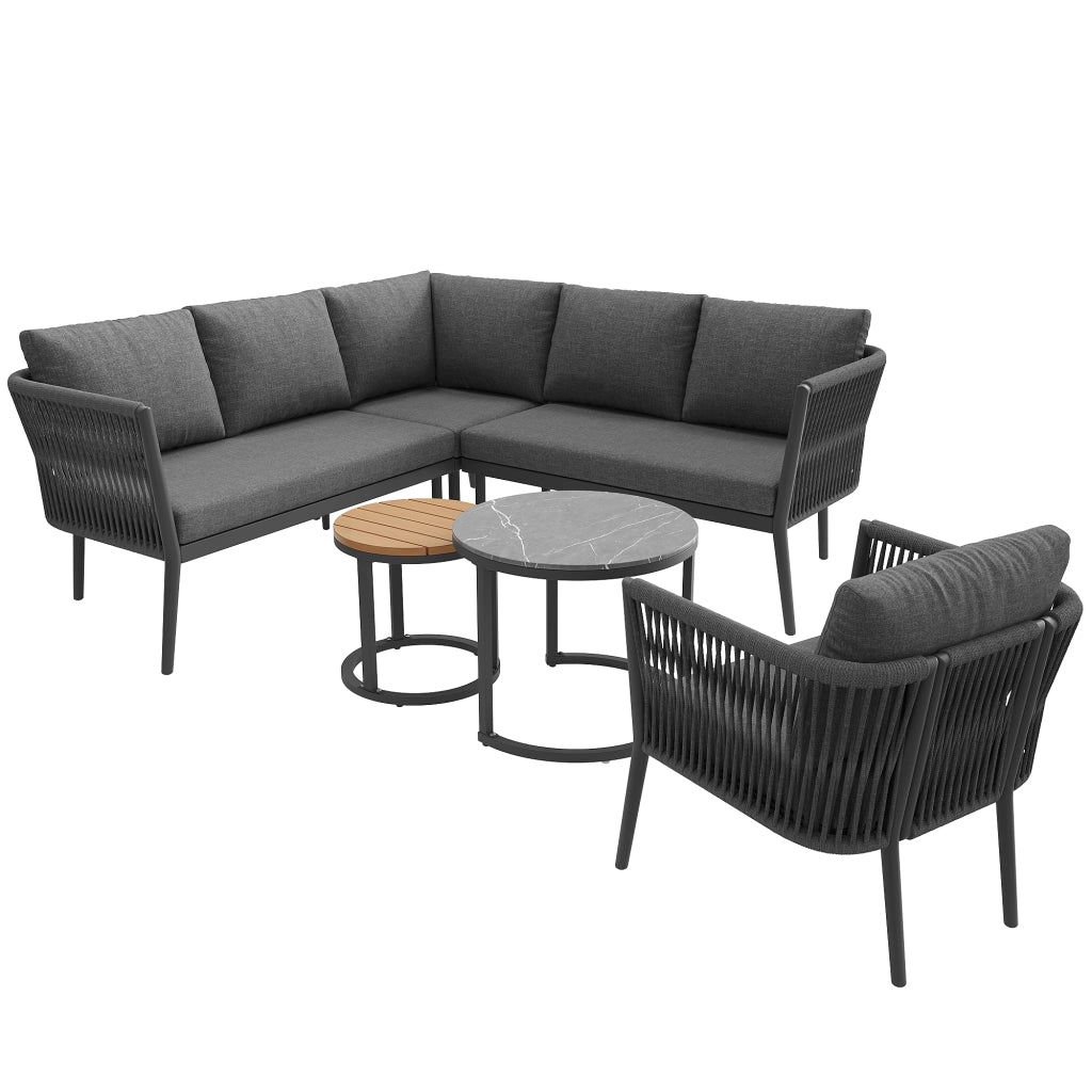 Set da giardino per 5-6 persone - Zephmum- Modulare, resistente all'acqua, grigio