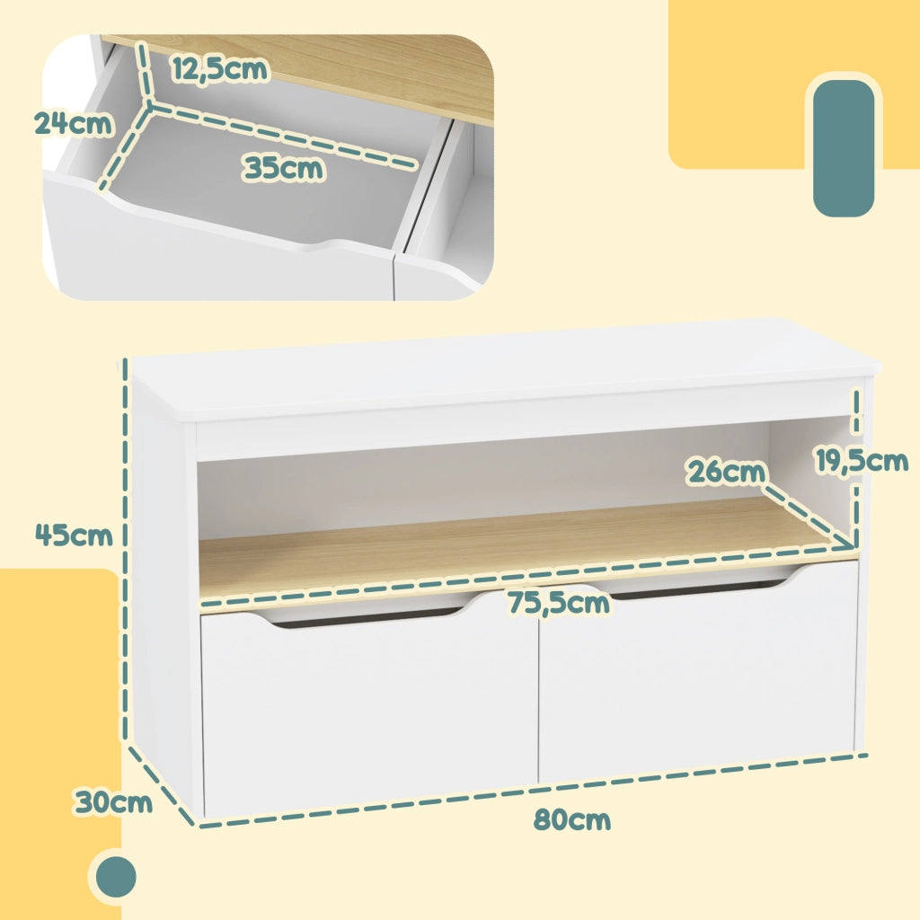 Cassettiera per Bambini con 2 Cassetti e Ripiani ¨C Minimal ¨C 80x30x45 cm Bianco