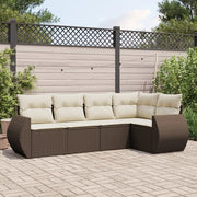 Set Divano da Giardino 5 pz con Cuscini Marrone in Polyrattan