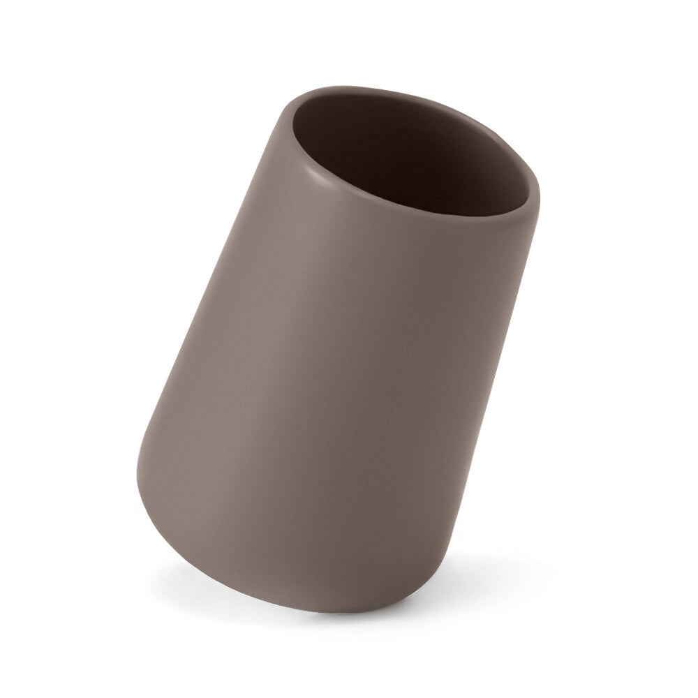Set accessori bagno con dispenser e portaspazzolini tortora e cromo design tondo Sidney