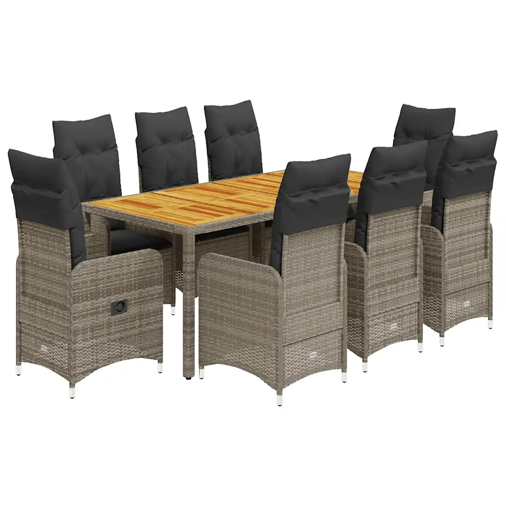 Set Bistrò da Giardino 9 pz con Cuscini in Polyrattan Grigio 3277026