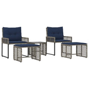 Set di Mobili da Esterno con cuscino 5 pz | Set Salotto da Giardino Grigio e Blu Navy