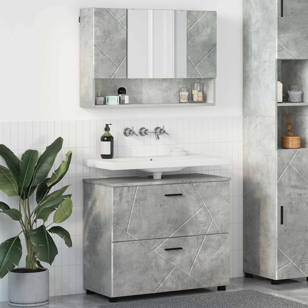 Set di mobili per il bagno con cassetto 2 pcs Grigio cemento 3393016