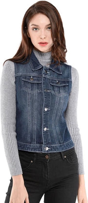 Denim jeansvest con cerniera e tasche con chiusura a bottone