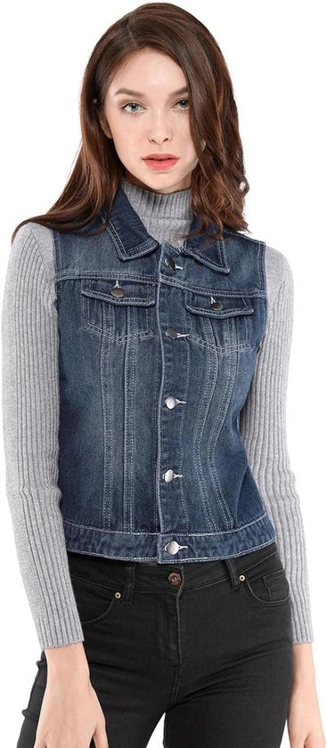 Denim jeansvest con cerniera e tasche con chiusura a bottone