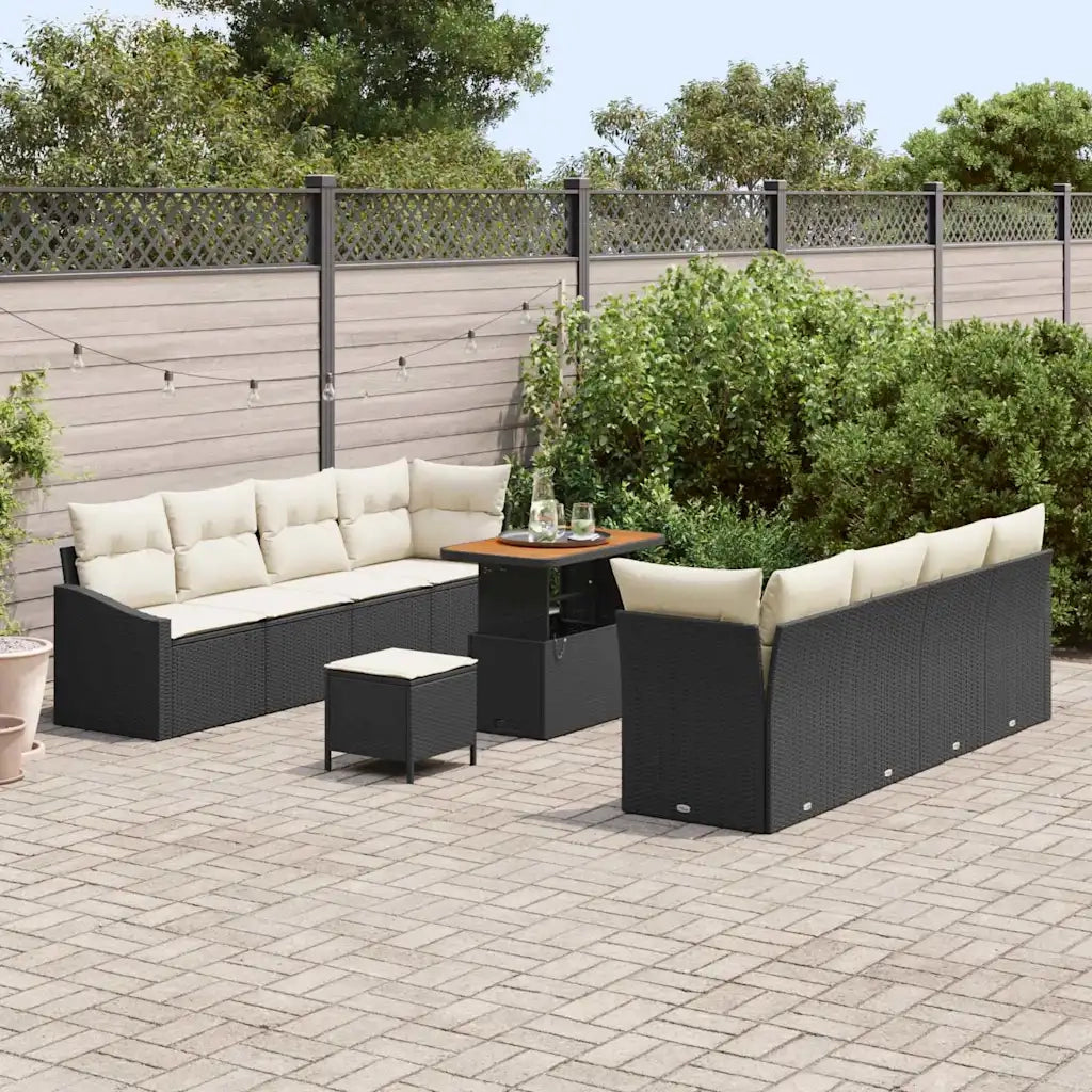 Set Divano da Giardino con cuscino 11 pcs Nero polyrattan
