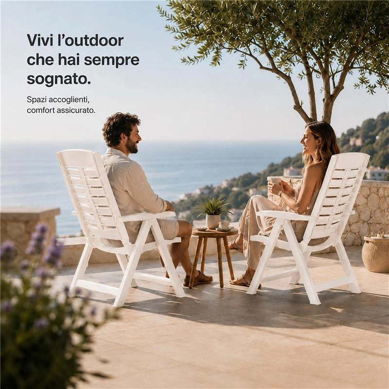 MAURY'S POLTRONA PIEGHEVOLE YUMA IN RESINA A 5 POSIZIONI IN COLORE BIANCO 60 X 61 X 109 CM