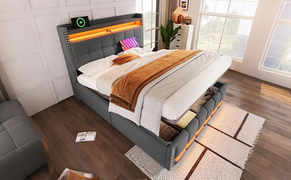 Letto matrimoniale 160x200 - Xylo - LED, Grigio