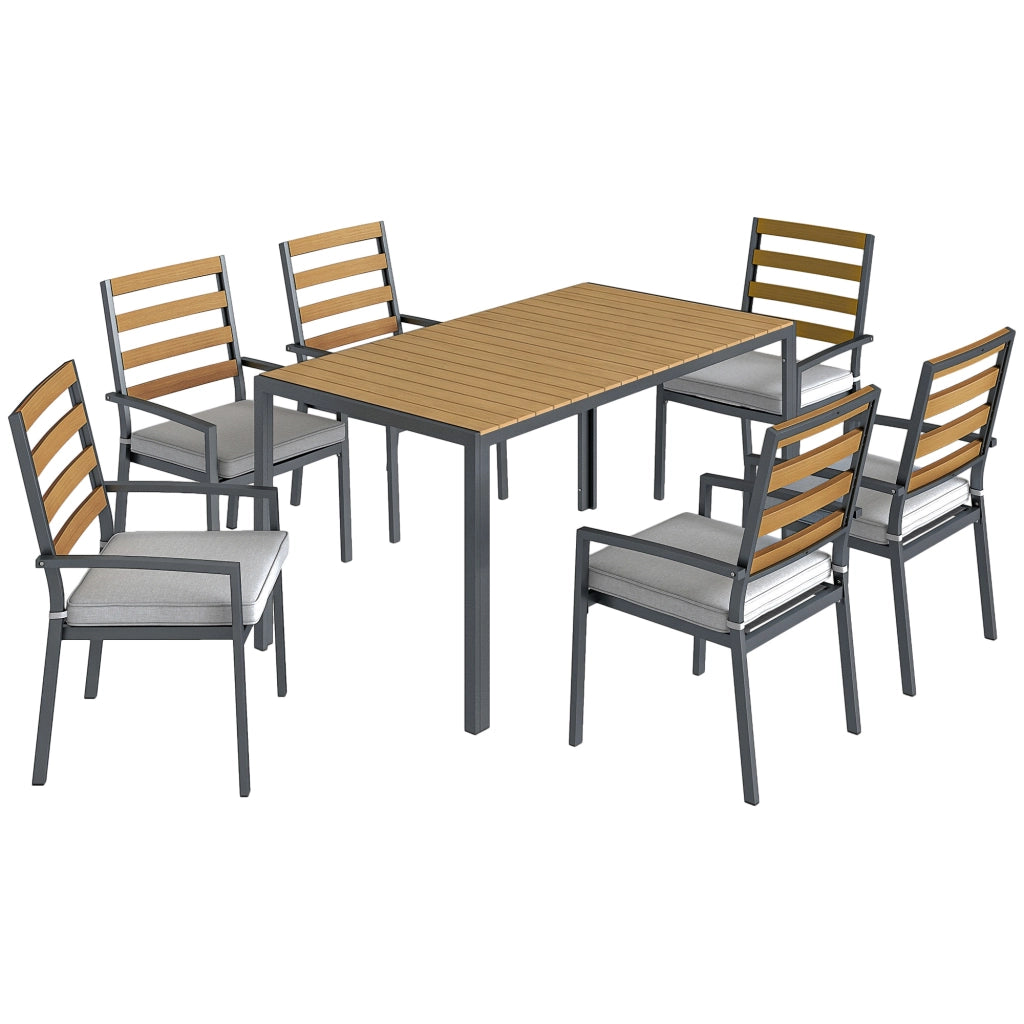 7 pezzi. Set di mobili da giardino set da giardino con 1 tavolo da pranzo 6 sedie cuscini per terrazza legno naturale
