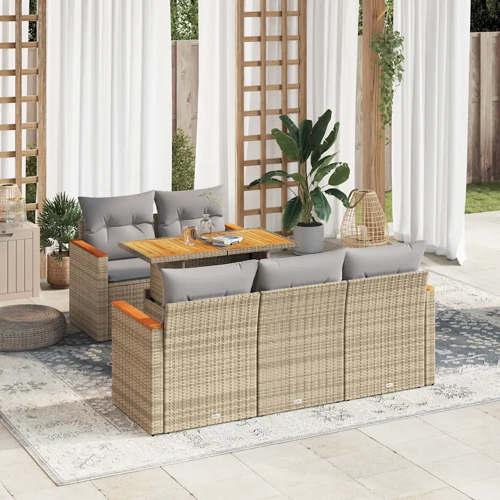 Set Divano da Giardino 6 pz con Cuscini Beige Polyrattan Acacia 3327440