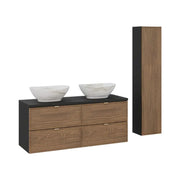 Set da bagno SAVIA: mobile sottolavabo 120cm + lavabo da appoggio effetto marmo + colonna contenitore