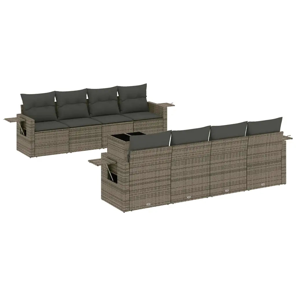 Set Divano da Giardino 9pz con Cuscini Grigio Chiaro Polyrattan 3252289