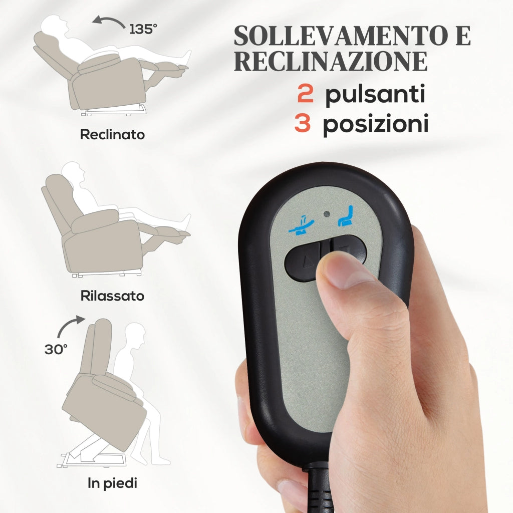 Poltrona Alzapersona Elettrica Reclinabile ¨C Xylo ¨C Tessuto Beige con Telecomando