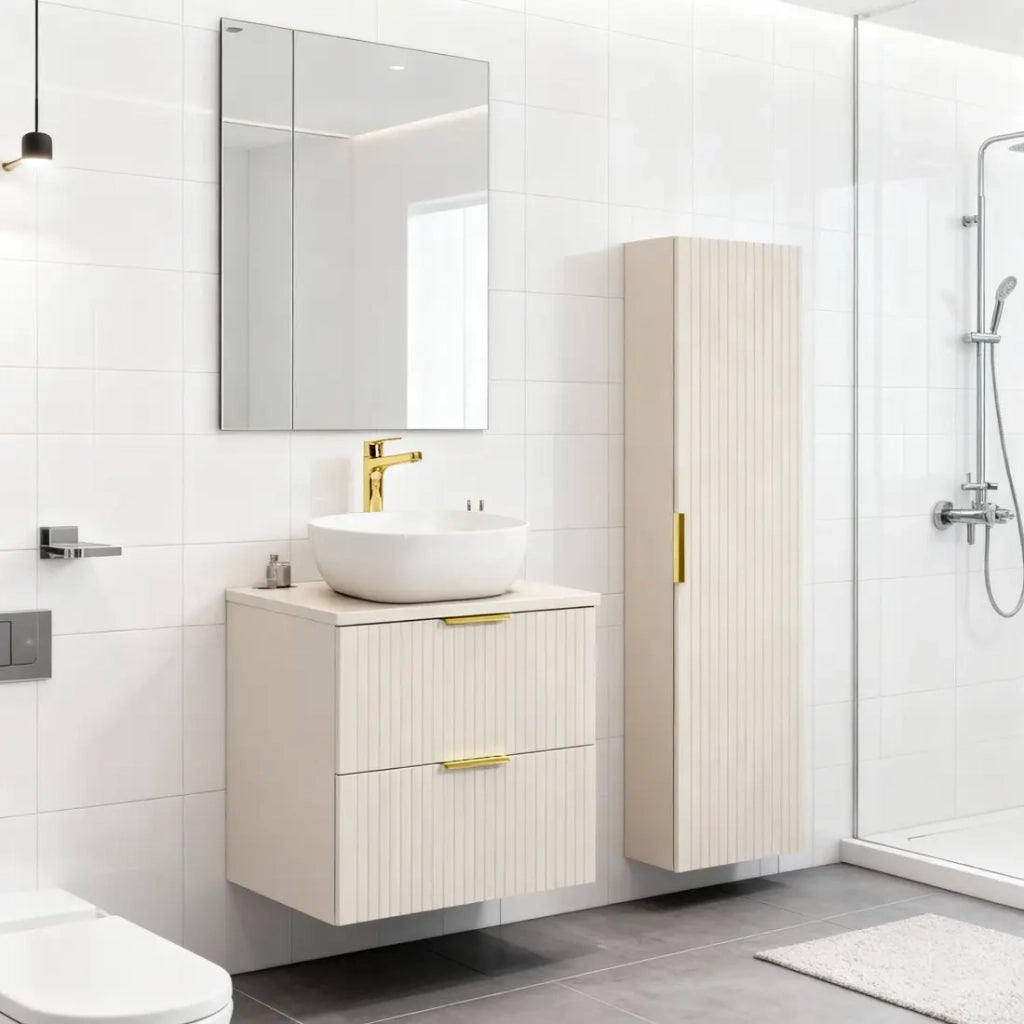 Set da bagno NOXERA 60 cm - Marrone Congo - Lavabo + colonna sospesa