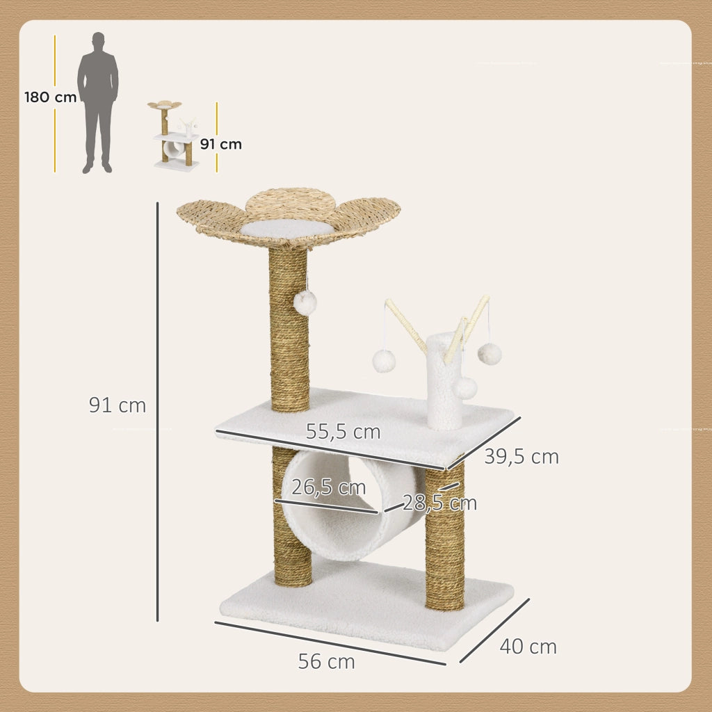 Arbre ¨¤ chat griffoir con tunnel e piattaforma ¨C Minimal ¨C 56x40x91 beige