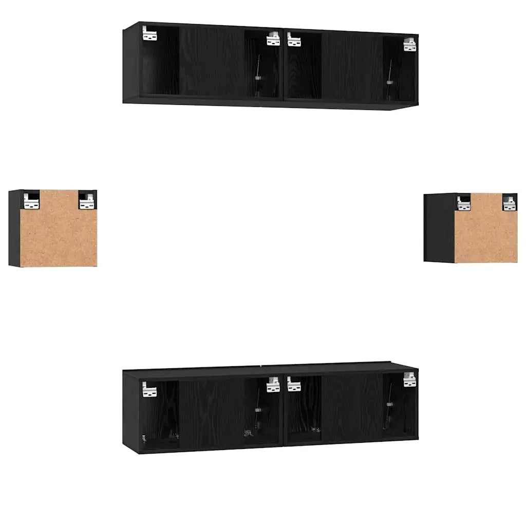 Set mobile TV 6 pz-Credenza per TV Rovere Nero Legno multistrato 203049