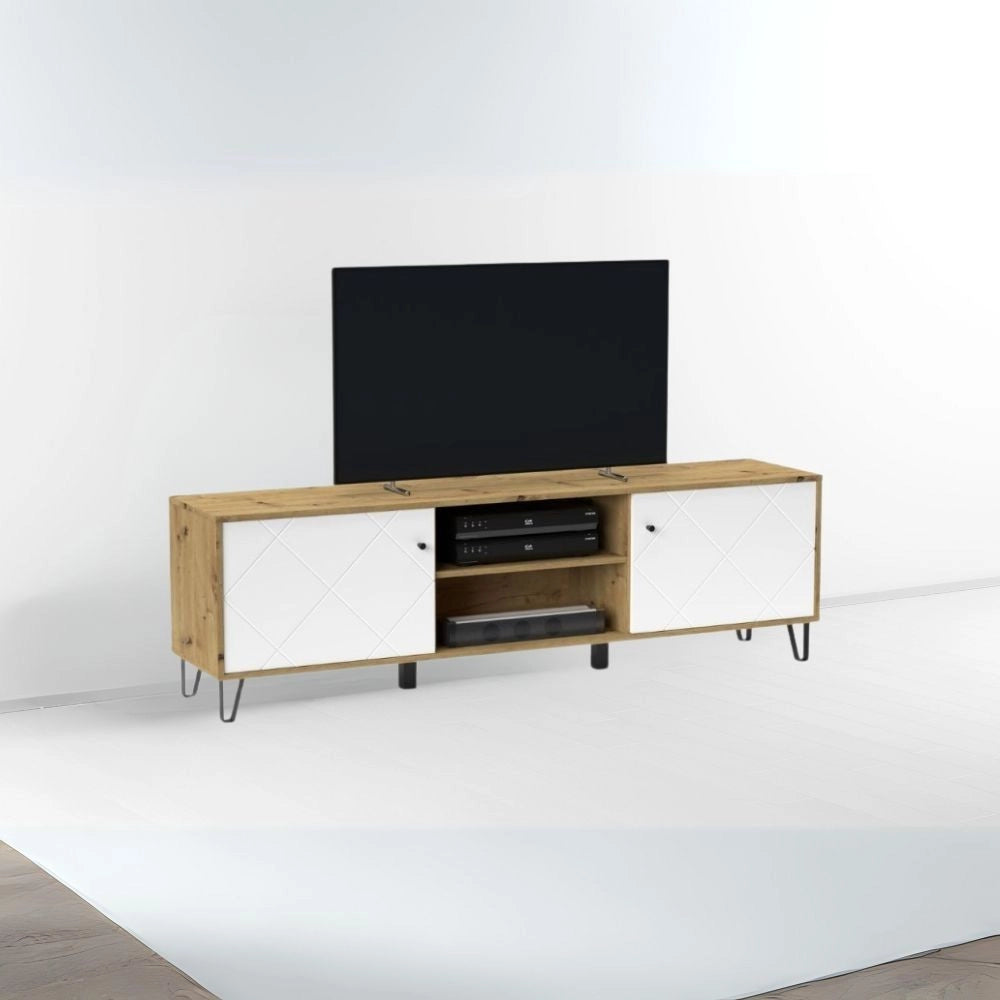 Porta TV Bollo 2 colore rovere e bianco H55.20xL183.40xP40