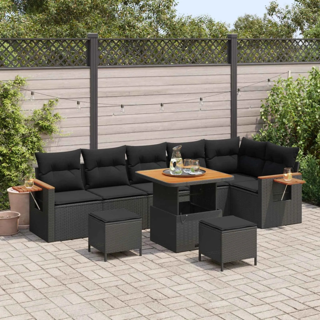 Set Divano da Giardino con cuscino 9 pcs Nero 3363189